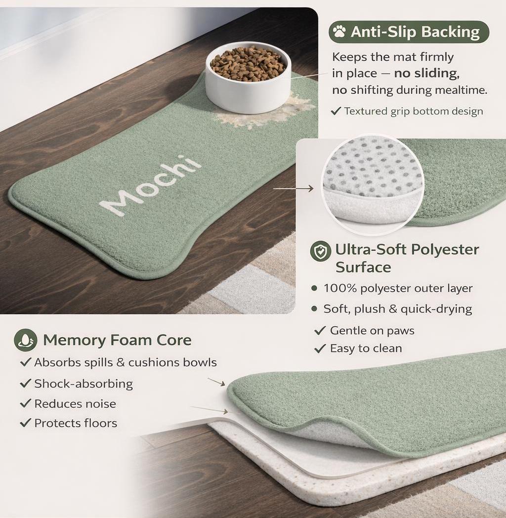 Custom Pet Food Mat | Personalized Pet Food Placemat using Photo and Name | Pet Feeding Station, New Puppy Gifts, Anti-slip and Quick Dry