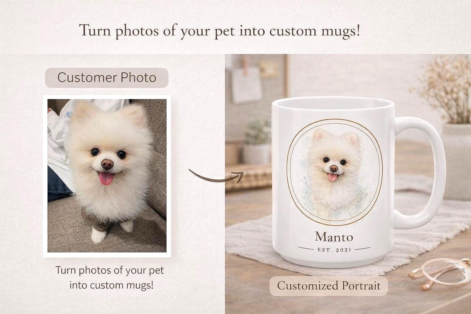 Custom Pet Portrait Mug | Personalized Pet Mug with Photo and Name | Pet Portrait Mug, Pet Memorial Gift, Father Day Gift