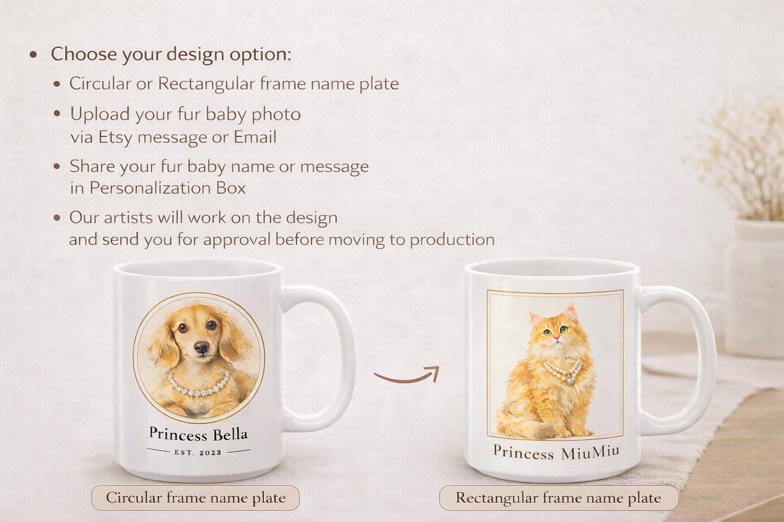 Custom Pet Portrait Mug | Personalized Pet Mug with Photo and Name | Pet Portrait Mug, Pet Memorial Gift, Father Day Gift