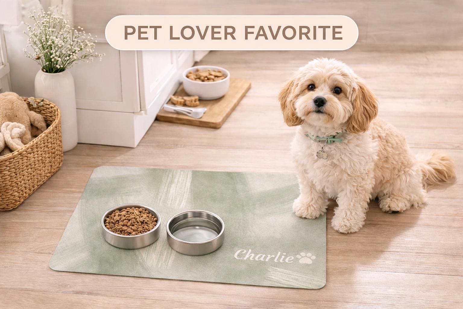 Custom Pet Food Mat | Personalized Pet Feeding Station | Custom Pet Food Placemat with Name | New Puppy Gifts, Anti-slip, quick dry