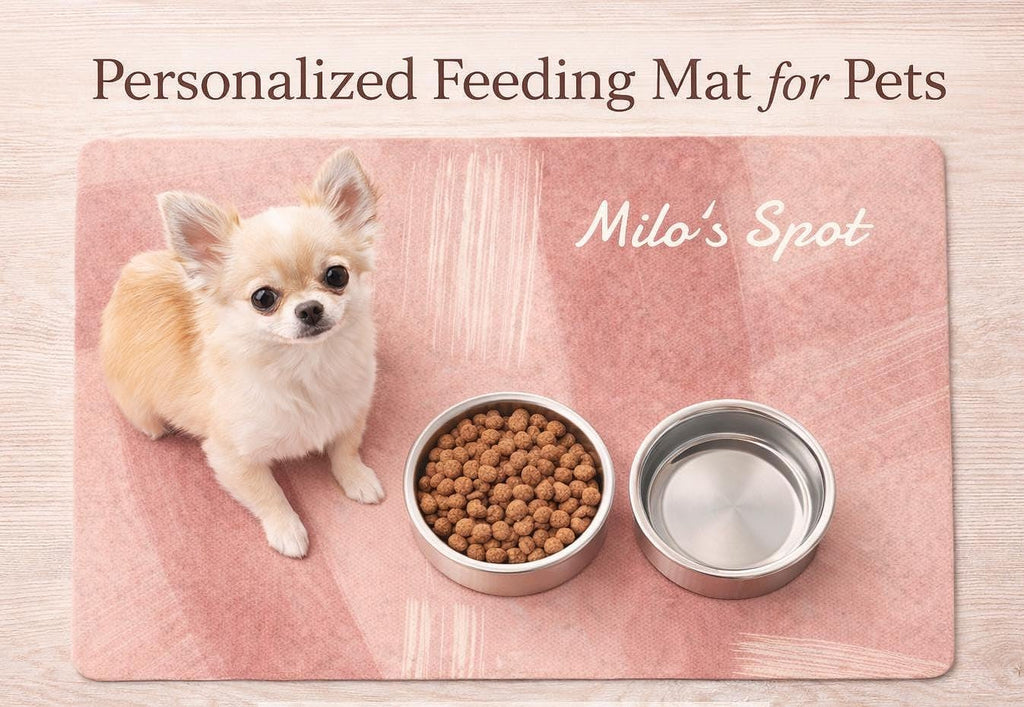 Custom Pet Food Mat | Personalized Pet Feeding Station | Custom Pet Food Placemat with Name | New Puppy Gifts, Anti-slip, quick dry
