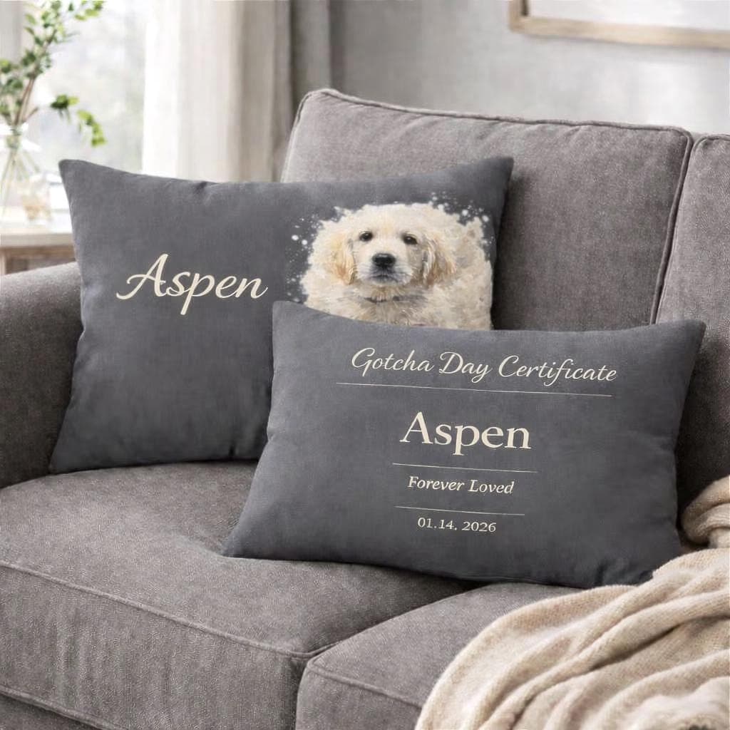Custom Pet Pillow | Pet Lumbar Pillow | Personalized Pet Portrait Pillow | Customize Pet Gifts with Photo and Name | Pet Memorial Gift