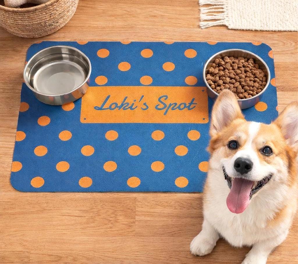 Custom Pet Food Mat | Personalized Pet Food Placemat using Photo and Name | Pet Feeding Station, New Puppy Gifts, Anti-slip, quick dry