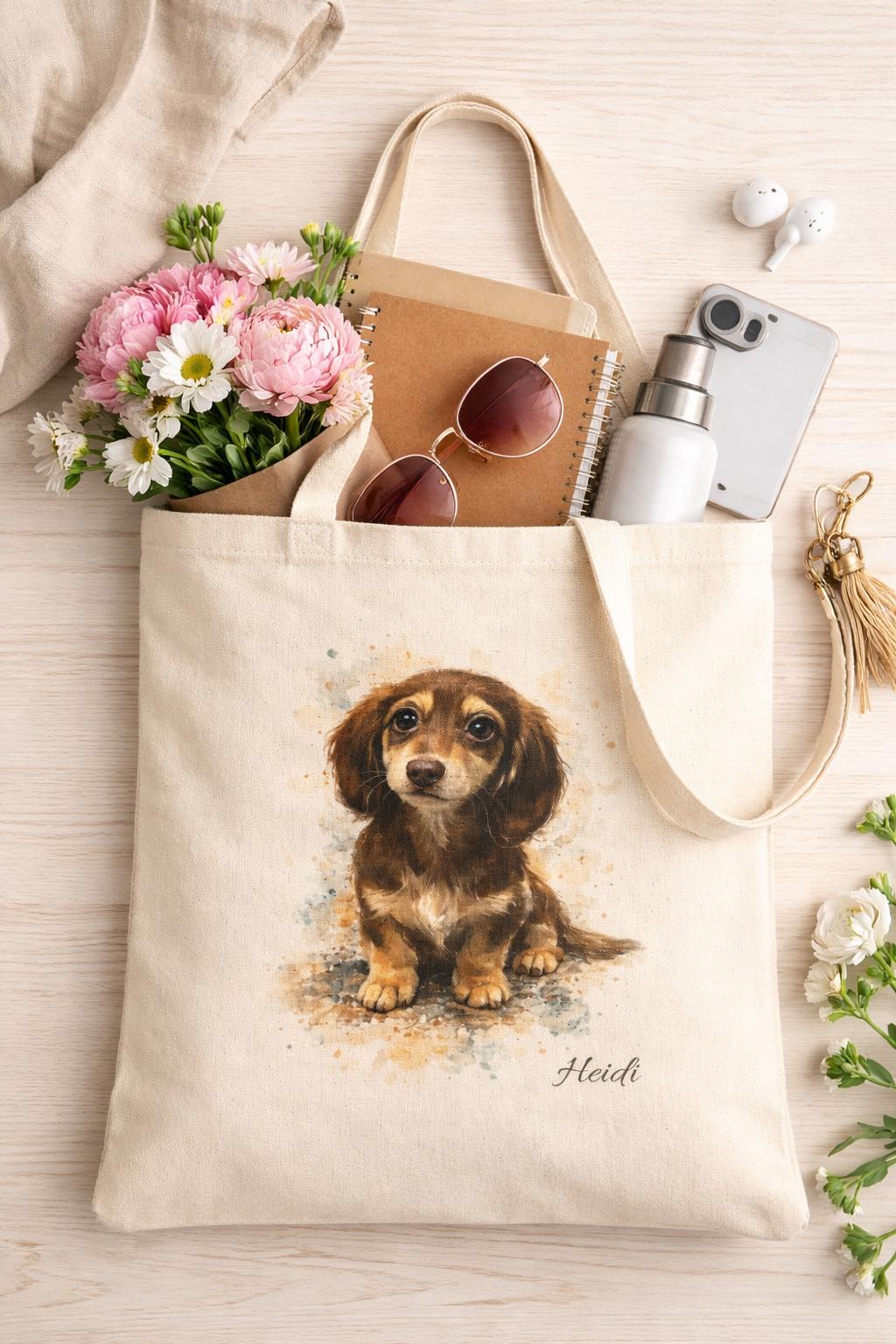 Custom Pet Portrait Tote Bag | Personalized Cat Dog Mom Canvas Bag