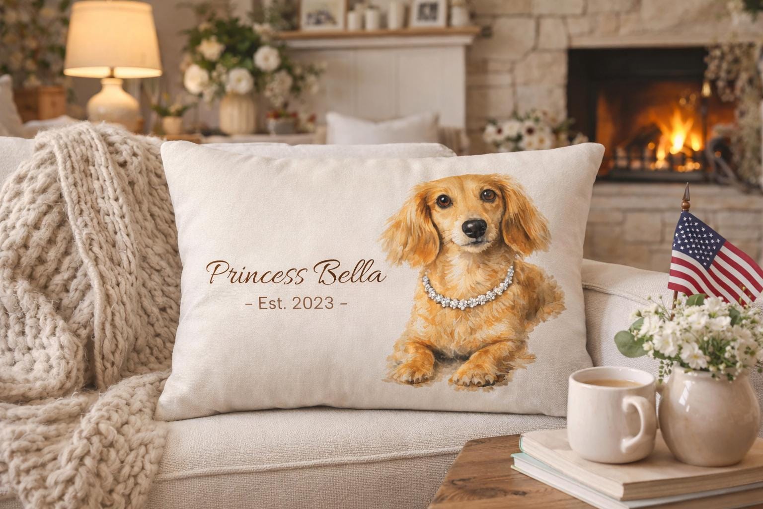 Custom Pet Pillow | Pet Lumbar Pillow | Personalized Pet Portrait Pillow | Customize Pet Gifts with Photo and Name | Pet Memorial Gift