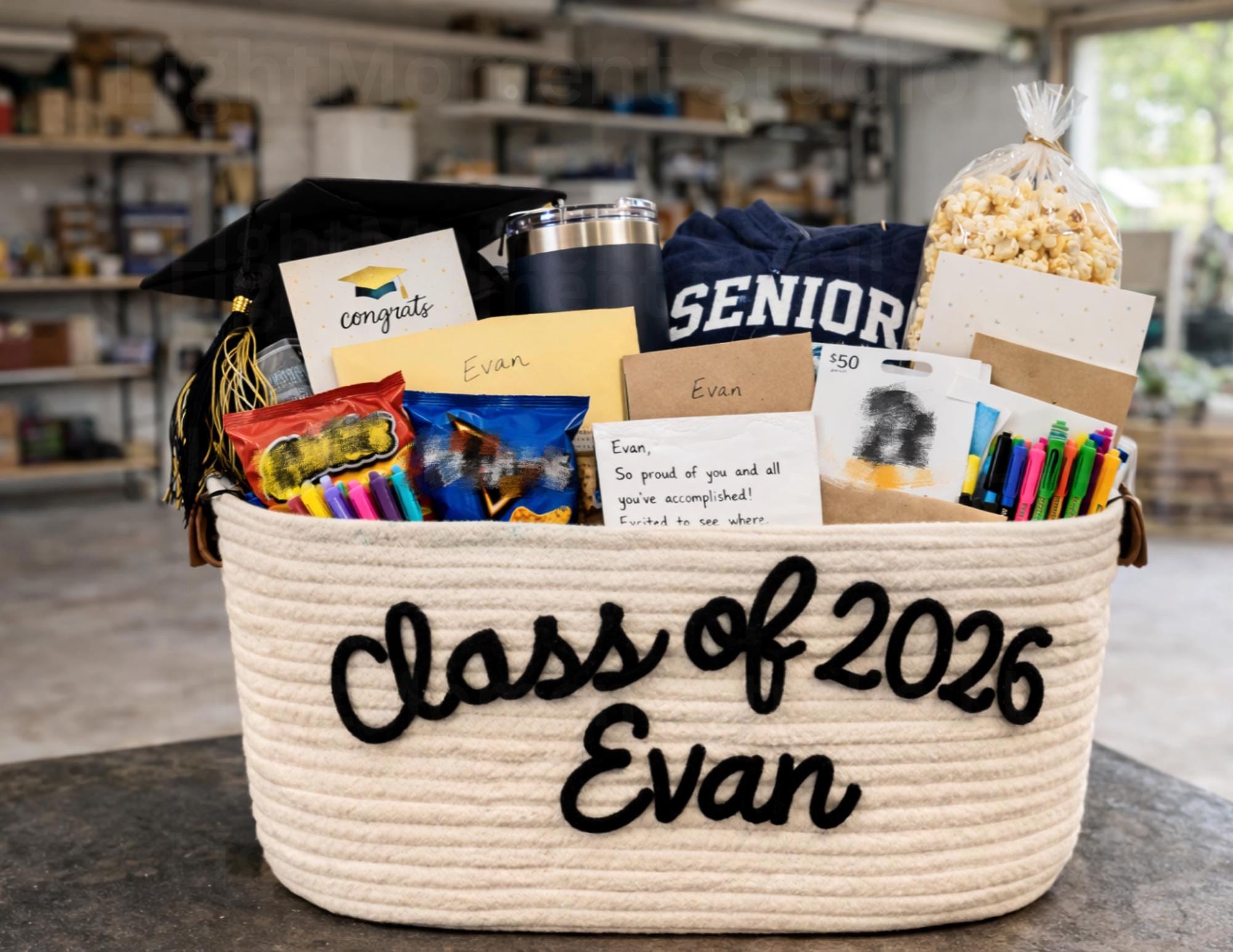 Personalized Graduation Gift Basket, College Graduation Gift, HighSchool Graduation Basket, Graduation Card Box, Graduation Gift for Her