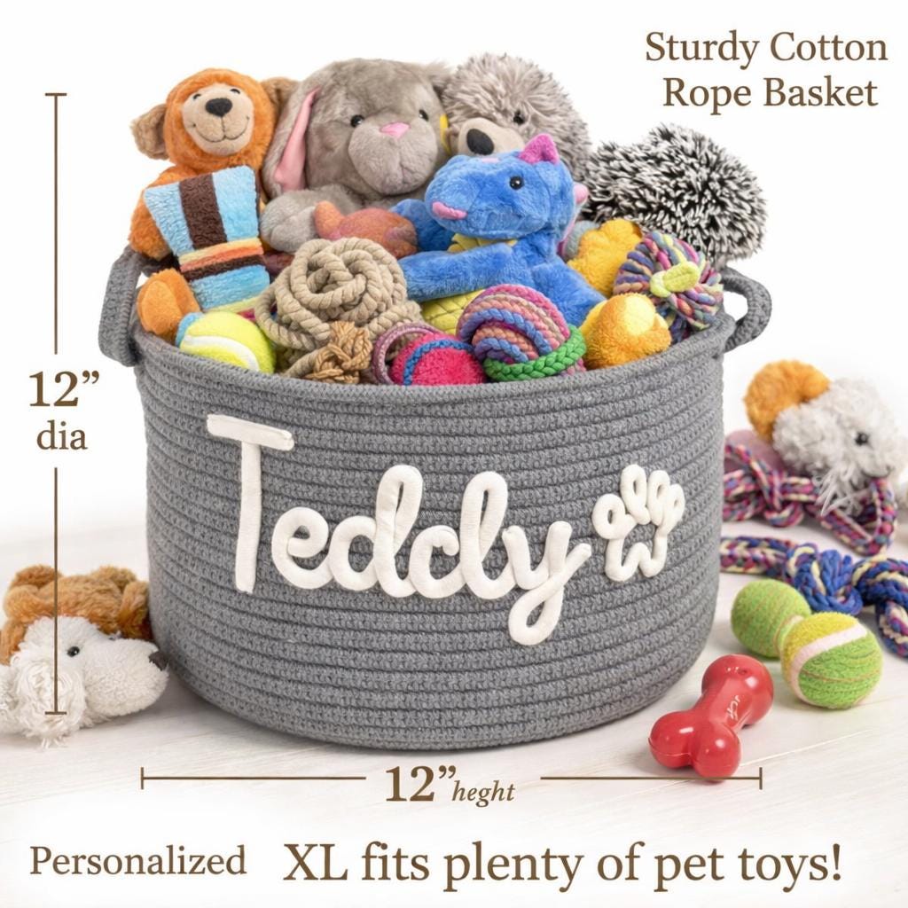 Personalized Pet Toy Basket, Custom Name Dog Basket, Dog Toy Box, Cat Toy Basket, Pet Toy Storage, Puppy Toy Basket, New Puppy Gifts