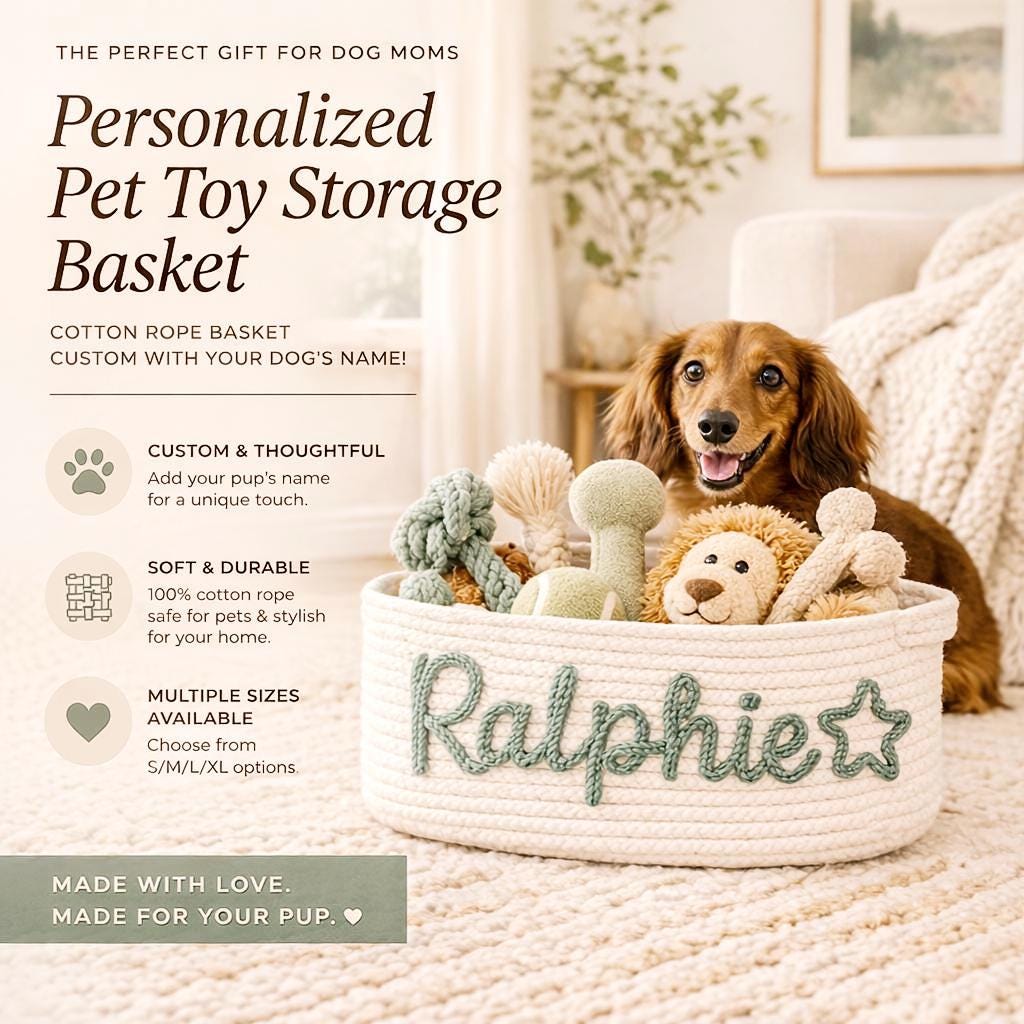 Personalized Pet Toy Basket, Custom Name Dog Basket, Dog Toy Box, Cat Toy Basket, Pet Toy Storage, Puppy Toy Basket, New Puppy Gifts